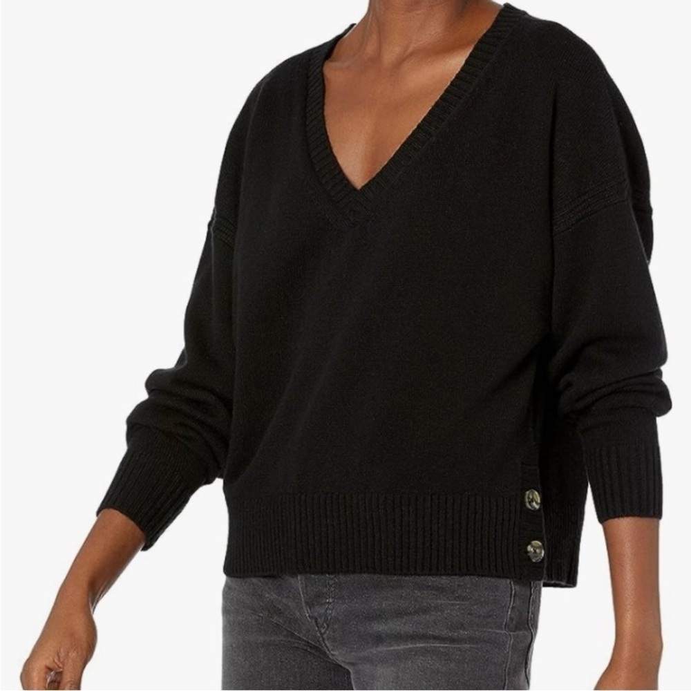 Paige Black Skye Wool Blend V-Neck Pullover Long Sleeve Sweater Top -Size Medium